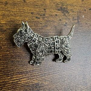 Marcasite Scottie Dog Brooch Pin Silver Tone Terrier